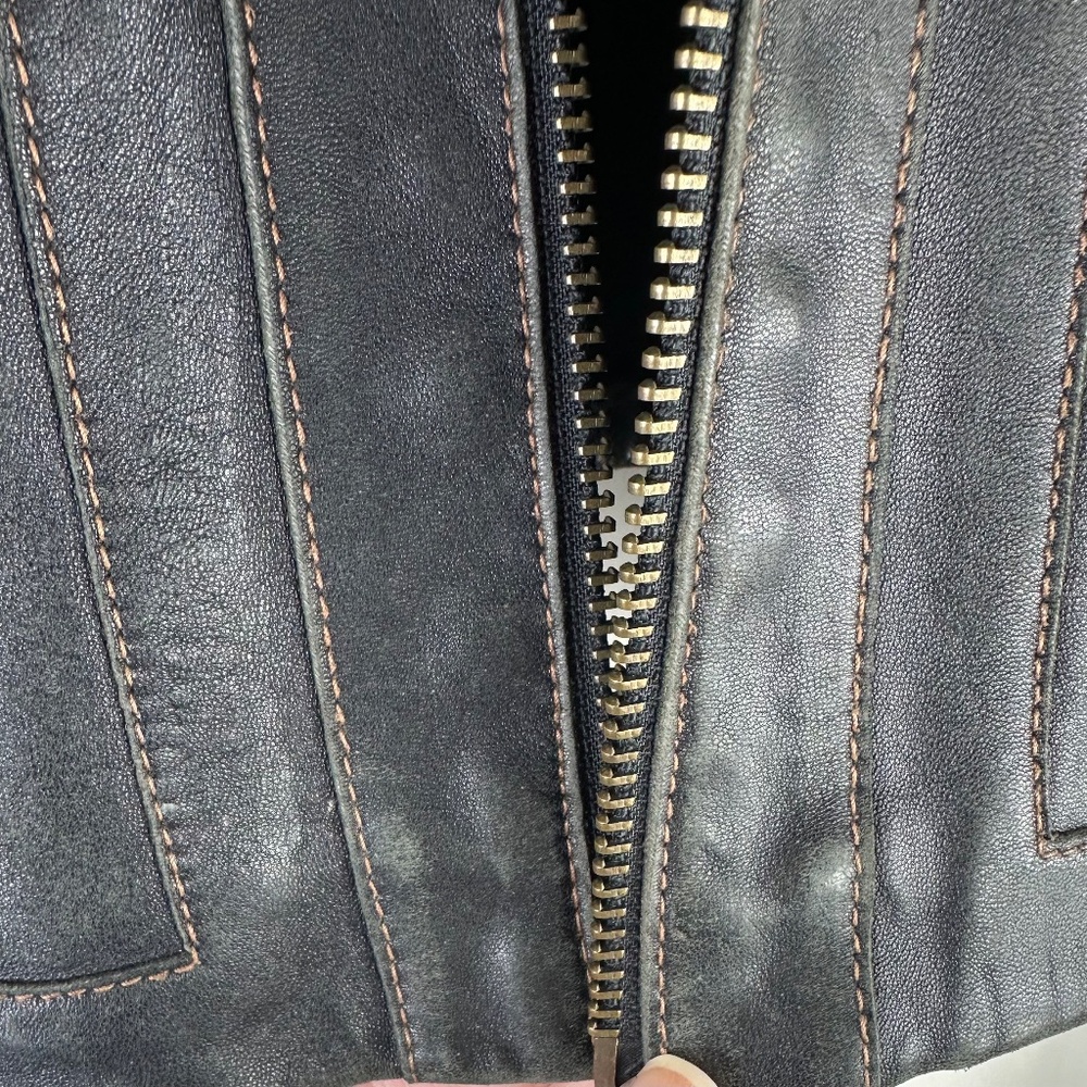 Charles Klein Moto Bomber Leather Jacket Coat Womens Sz Large Black Zip Up - Picture 4 of 8
